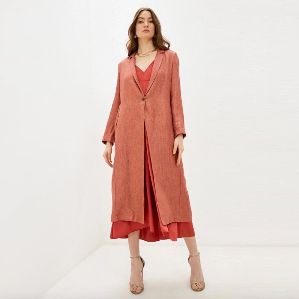 Forte.Forte Metallic Linen Duster Jacket in Metallic Rust Red, size “1”, aka siz